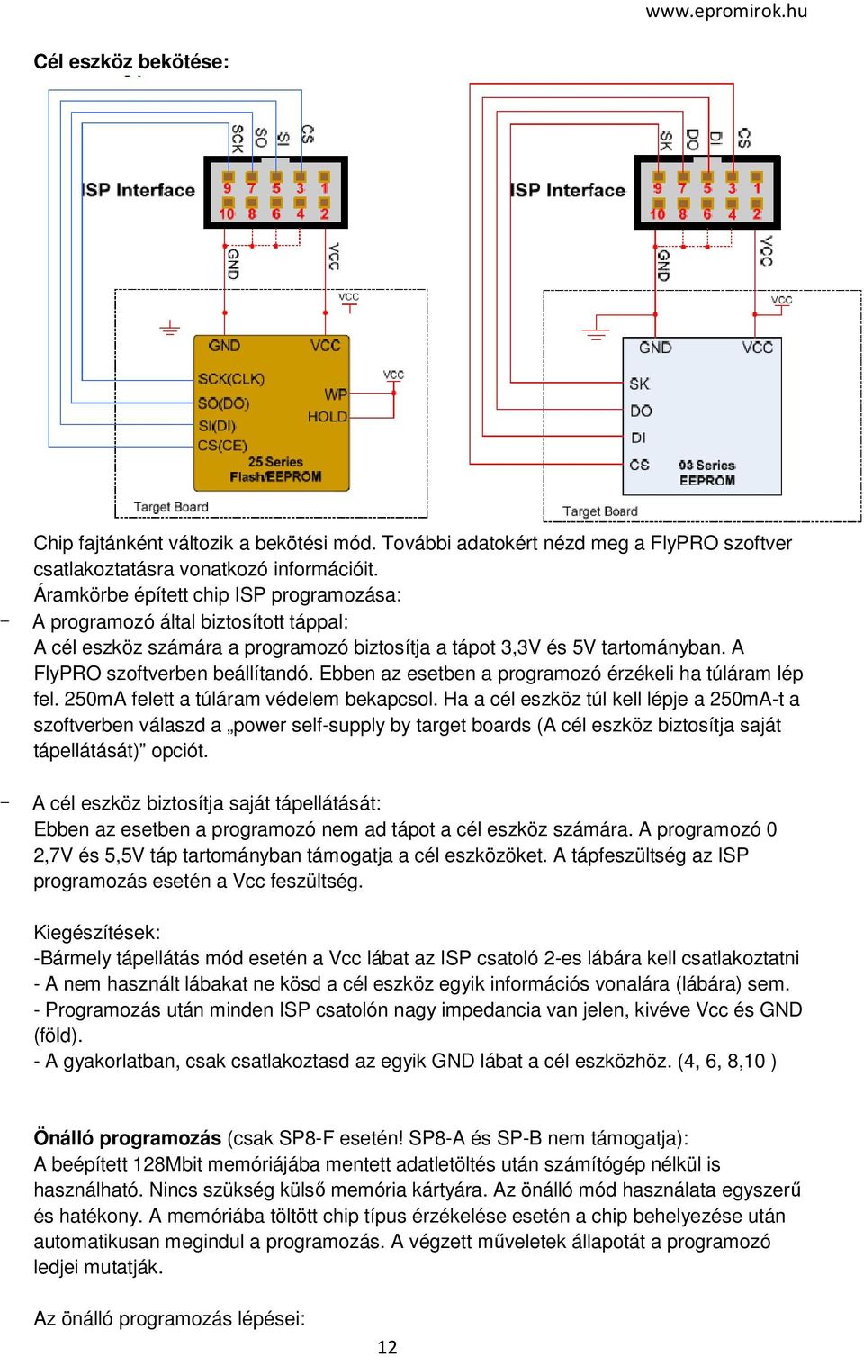 Ebben az esetben a programozó érzékeli ha túláram lép fel. 250mA felett a túláram védelem bekapcsol.