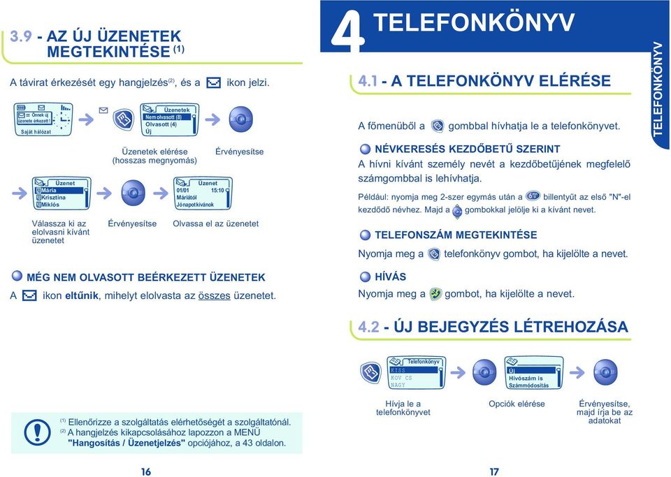 Jónapotkívánok ikon jelzi. Olvassa el az üzenetet 4 TELEFONKÖNYV 4.1 - A TELEFONKÖNYV ELÉRÉSE A főmenüből a gombbal hívhatja le a telefonkönyvet.