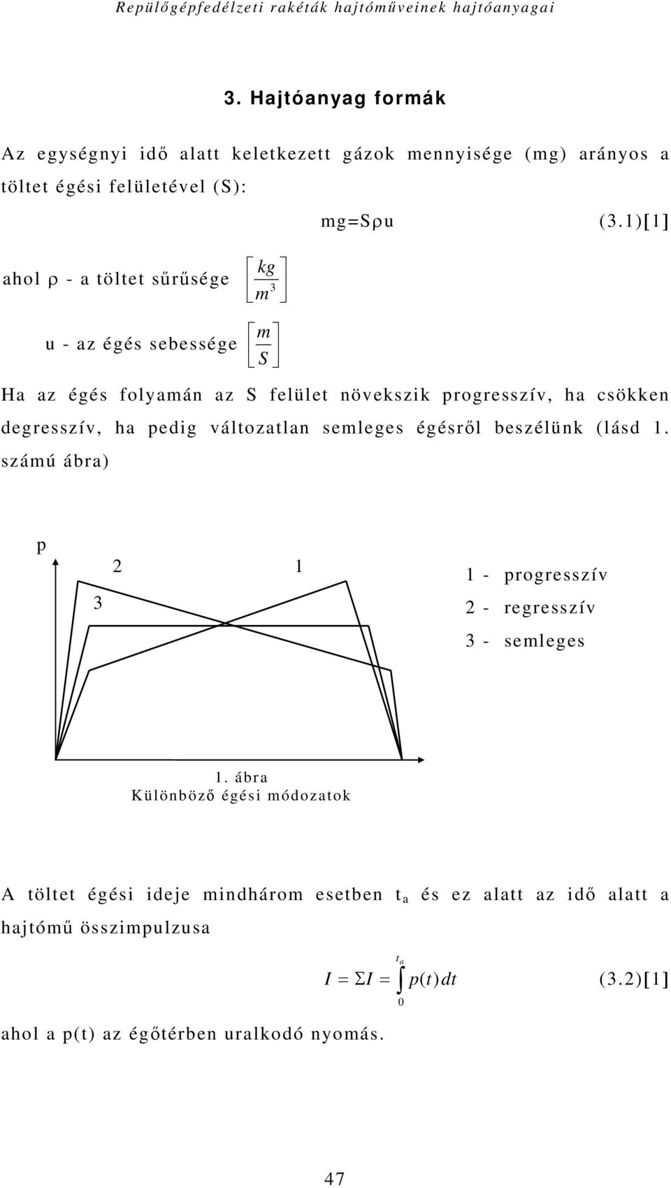 1)[1] ahol ρ - a töltet sűrűsége kg m 3 u - az égés sebessége m S Ha az égés folyamán az S felület növekszik progresszív, ha csökken degresszív, ha pedig