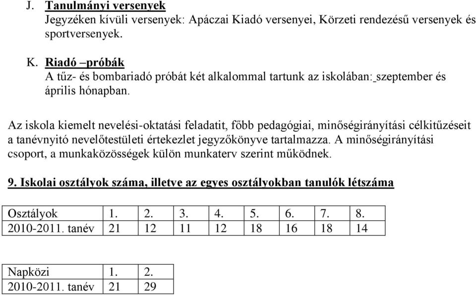 Az iskola kiemelt nevelési-oktatási feladatit, főbb pedagógiai, minőségirányítási célkitűzéseit a tanévnyitó nevelőtestületi értekezlet jegyzőkönyve tartalmazza.