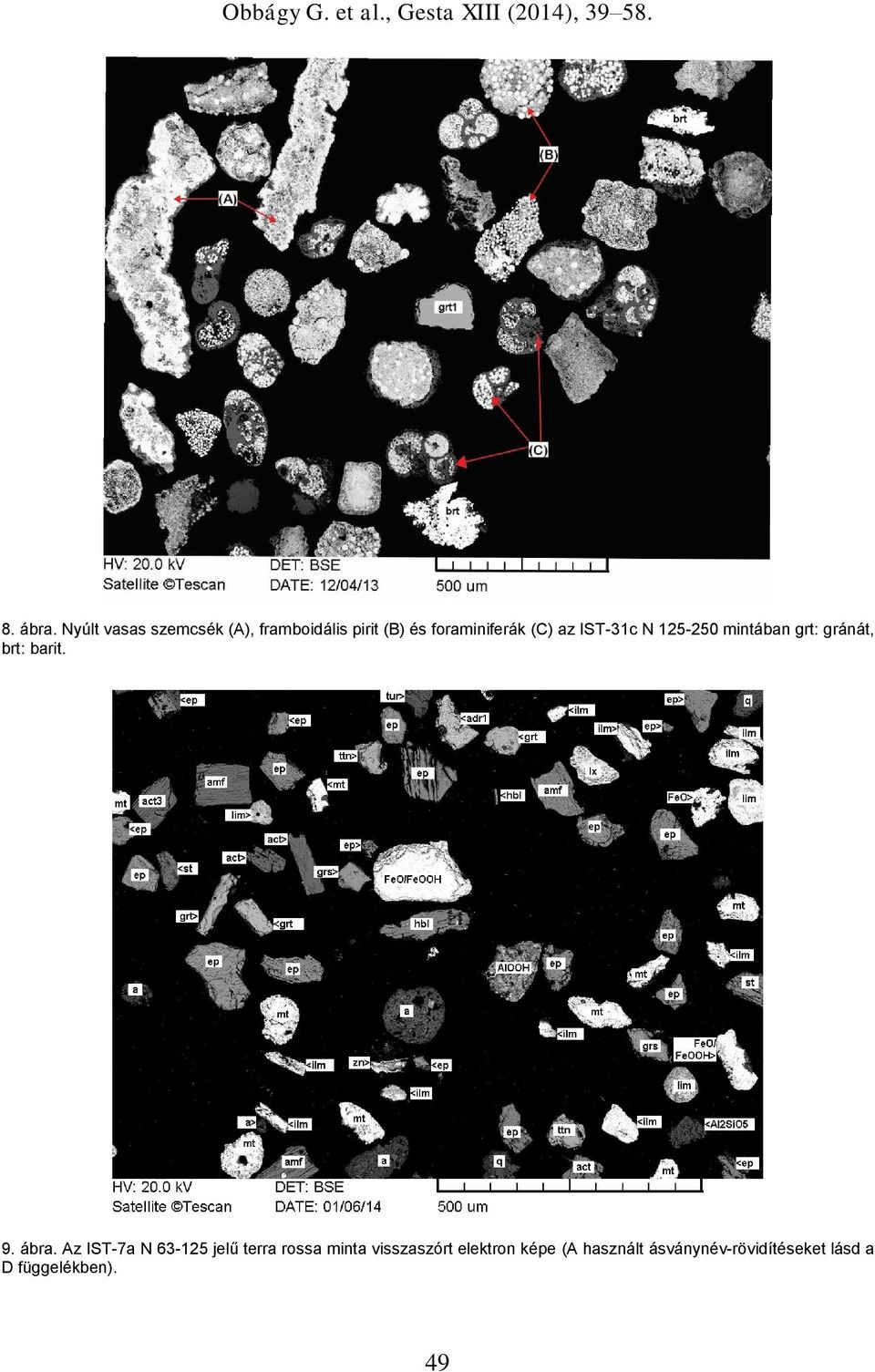 (C) az IST-31c N 125-250 mintában grt: gránát, brt: barit. 9. ábra.