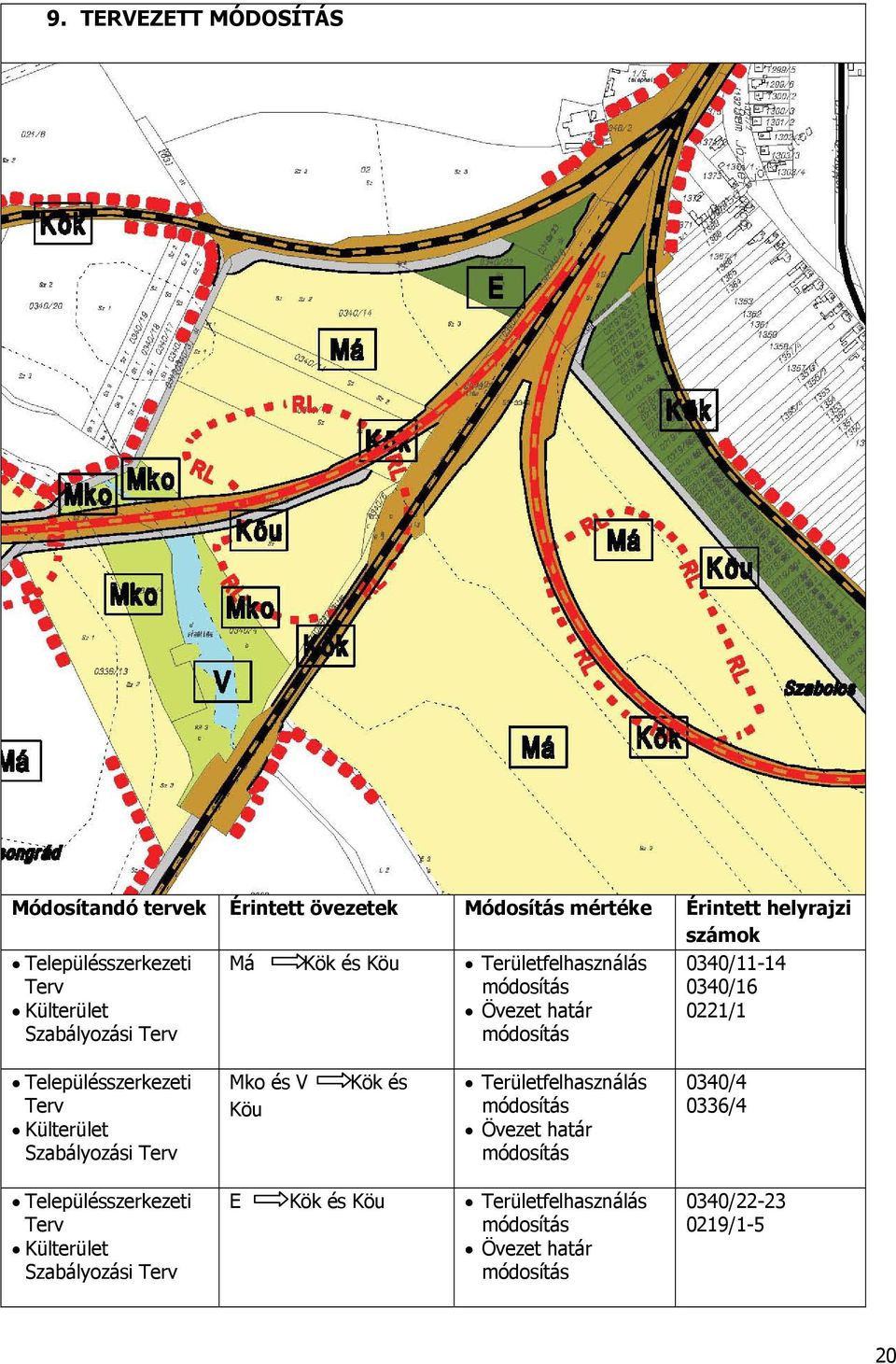 Köu Településszerkezeti Terv Külterület Szabályozási Terv E Kök és Köu Kök és Kök és Köu Érintett helyrajzi számok