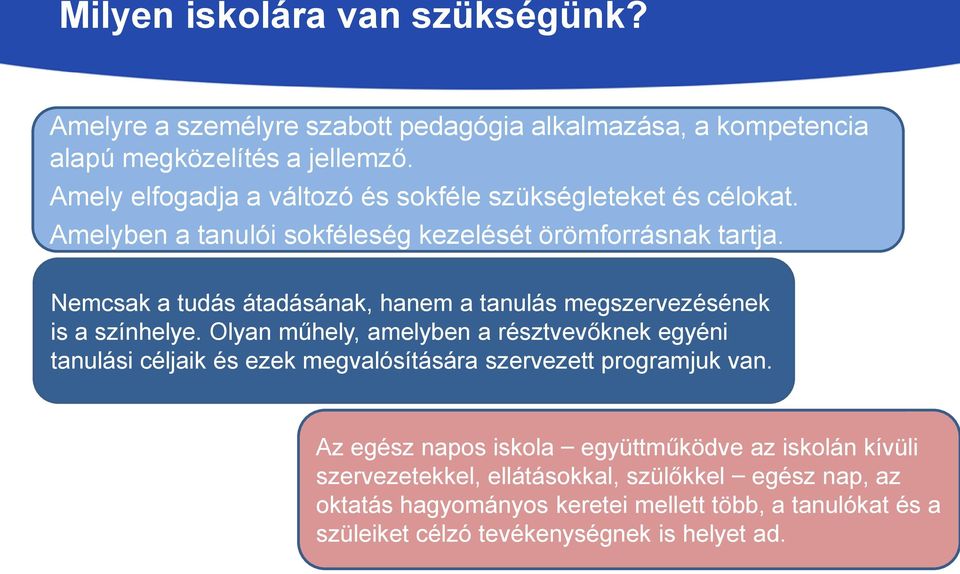 Nemcsak a tudás átadásának, hanem a tanulás megszervezésének is a színhelye.