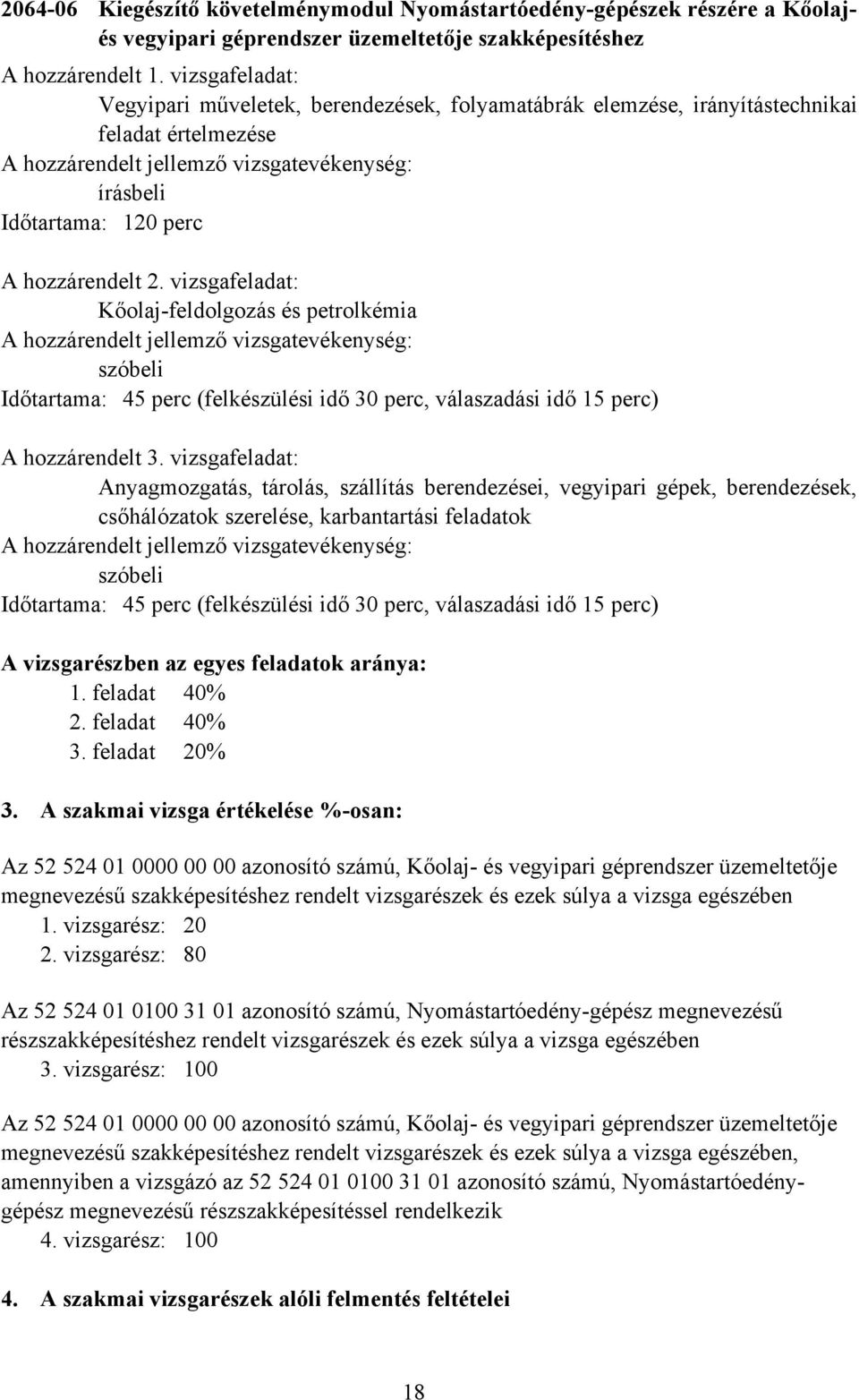 vizsgafeladat: Kőolaj-feldolgozás és petrolkémia szóbeli Időtartama: 45 perc (felkészülési idő 30 perc, válaszadási idő 15 perc) A hozzárendelt 3.