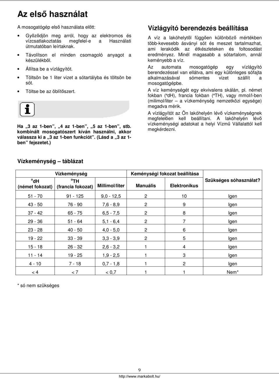 Ha 3 az 1-ben, 4 az 1-ben, 5 az 1-ben, stb. kombinált mosogatószert kíván használni, akkor válassza ki a 3 az 1-ben funkciót. (Lásd a 3 az 1- ben fejezetet.