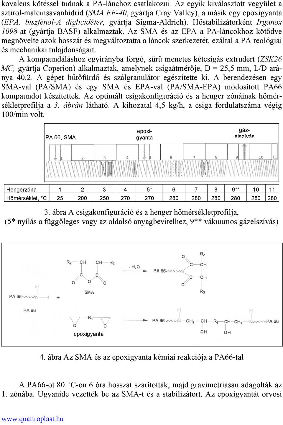 Hőstabilizátorként Irganox 198-at (gyártja BASF) alkalmaztak.