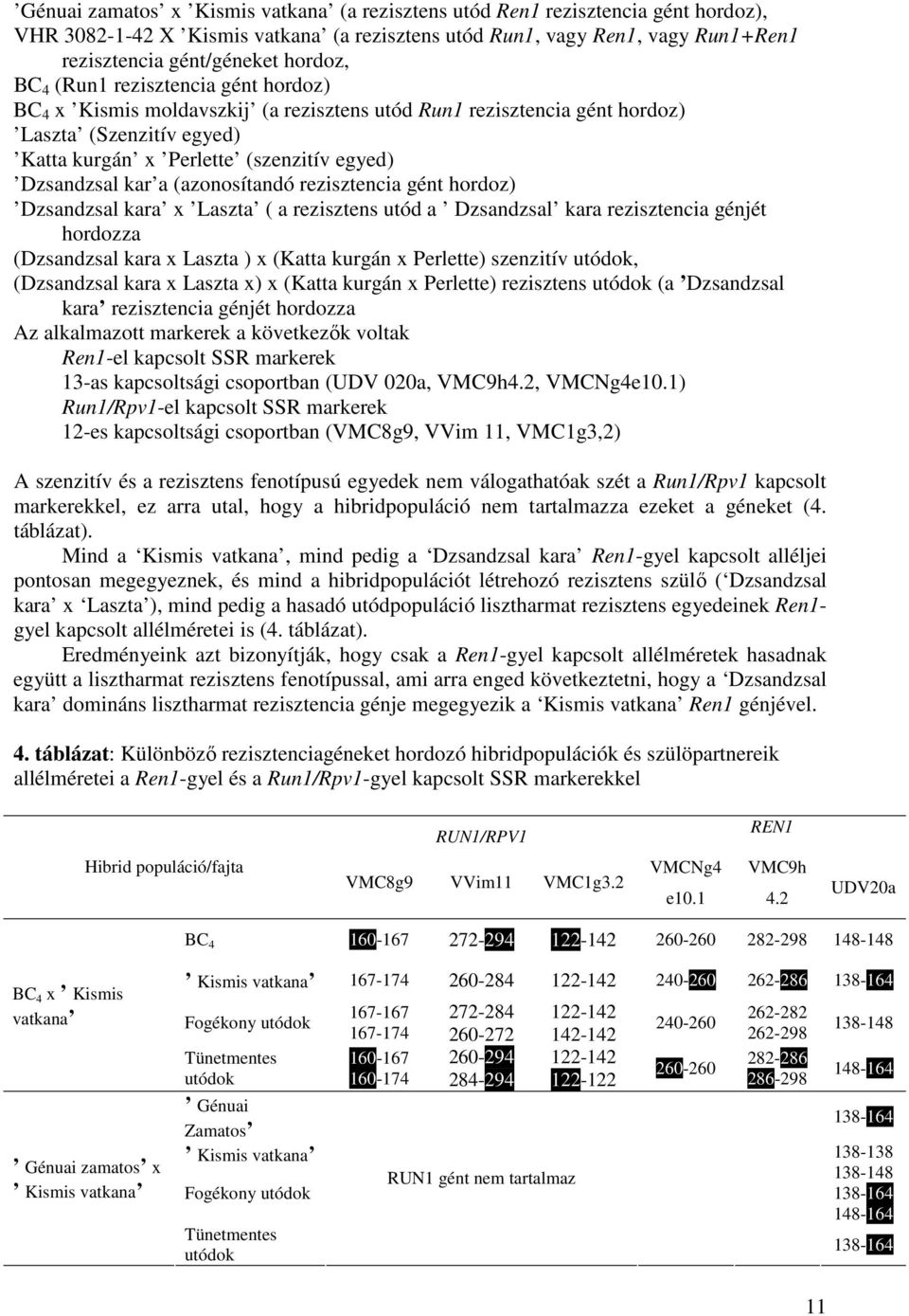 (azonosítandó rezisztencia gént hordoz) Dzsandzsal kara x Laszta ( a rezisztens utód a Dzsandzsal kara rezisztencia génjét hordozza (Dzsandzsal kara x Laszta ) x (Katta kurgán x Perlette) szenzitív