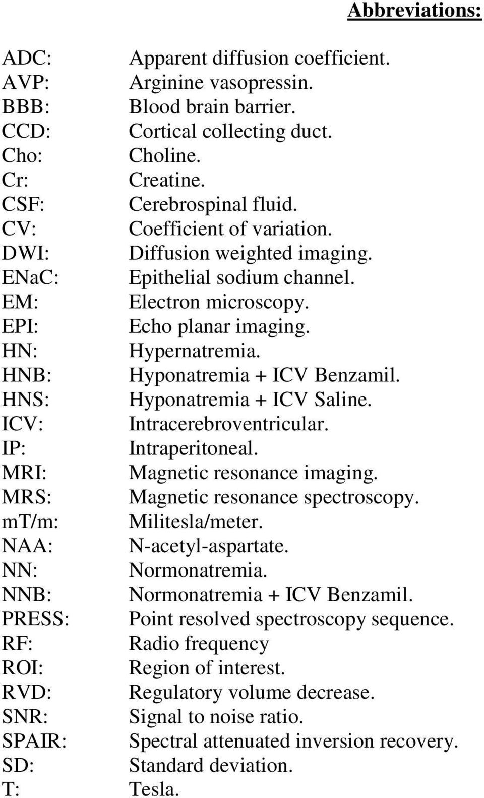 HNS: Hyponatremia + ICV Saline. ICV: Intracerebroventricular. IP: Intraperitoneal. MRI: Magnetic resonance imaging. MRS: Magnetic resonance spectroscopy. mt/m: Militesla/meter.