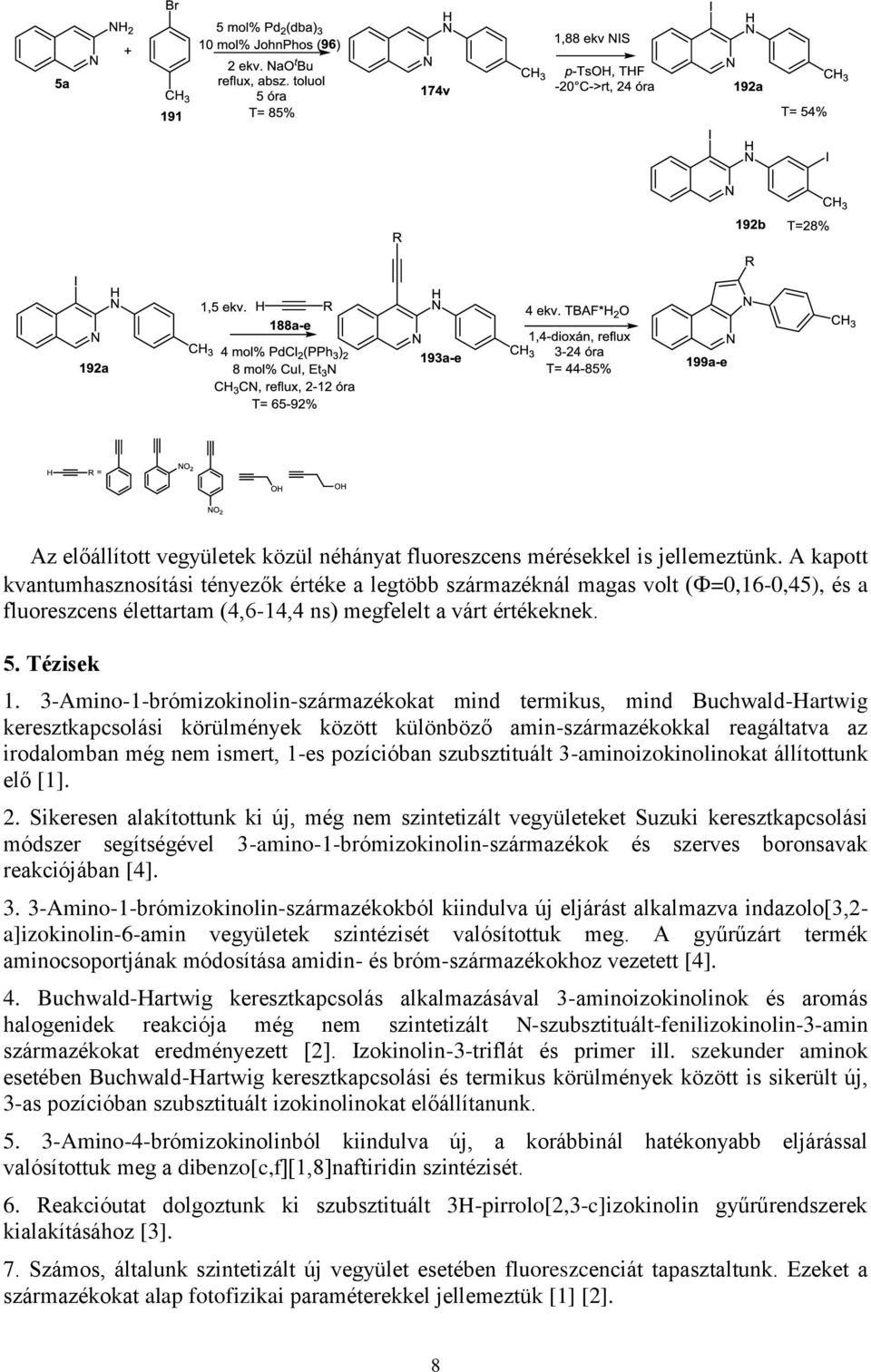 3-Amino-1-brómizokinolin-származékokat mind termikus, mind Buchwald-Hartwig keresztkapcsolási körülmények között különböző amin-származékokkal reagáltatva az irodalomban még nem ismert, 1-es