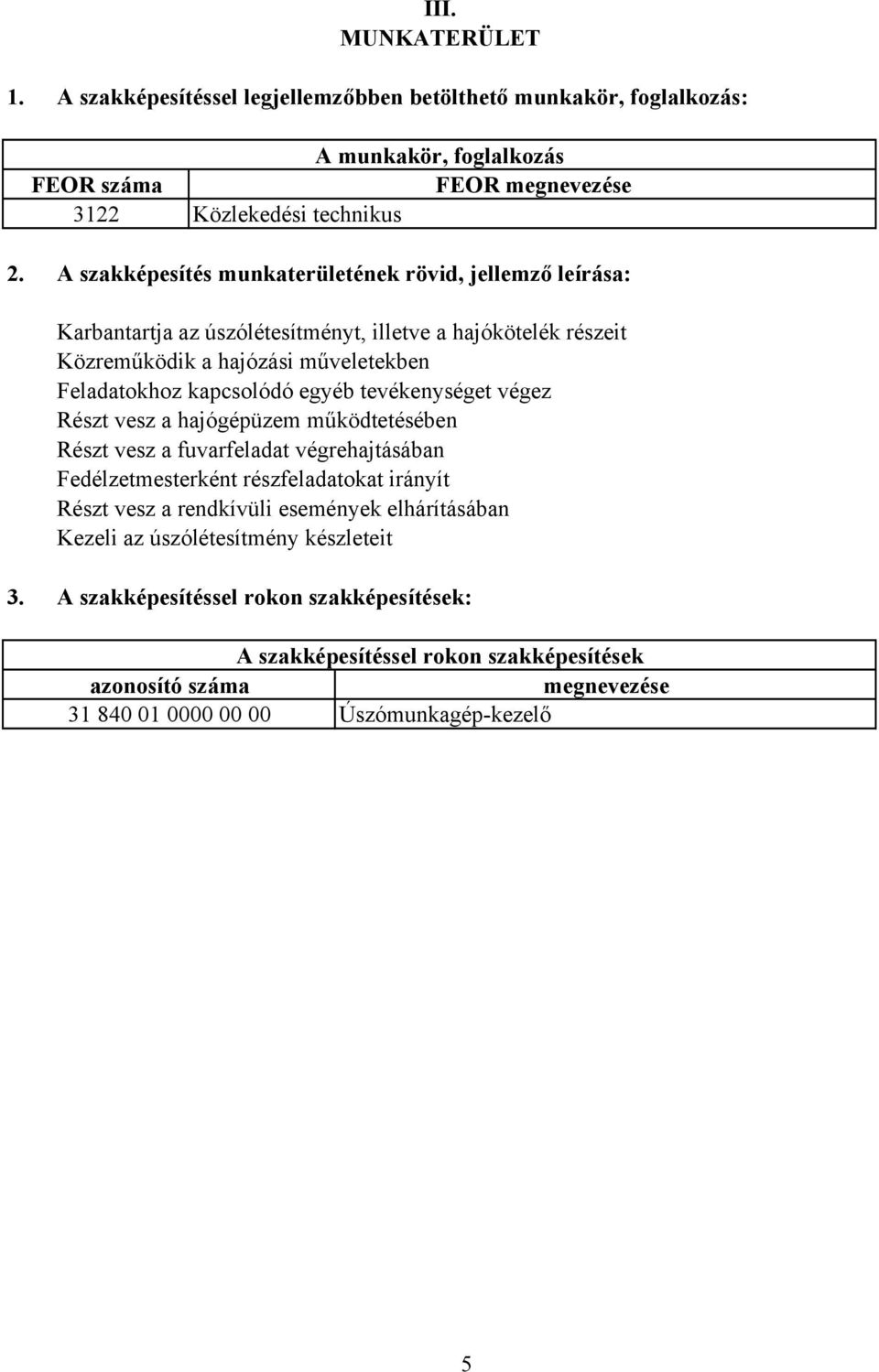 egyéb tevékenységet végez Részt vesz a hajógépüzem működtetésében Részt vesz a fuvarfeladat végrehajtásában Fedélzetmesterként részfeladatokat irányít Részt vesz a rendkívüli események