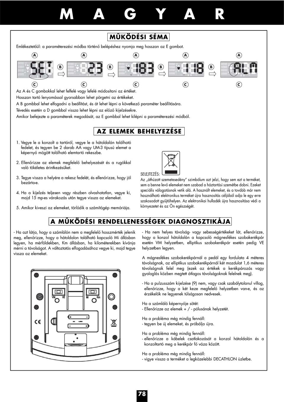 Tévedés esetén a D gombbal vissza lehet lépni az előző kijelzésekre. Amikor befejezte a paraméterek megadását, az E gombbal lehet kilépni a paraméterezési módból. 1.