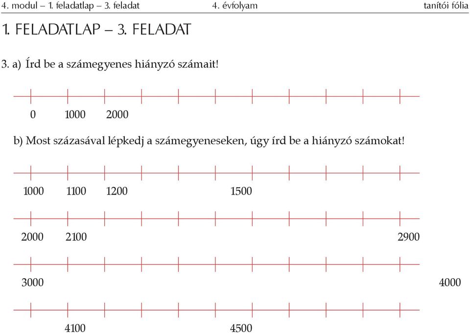 0 1000 2000 b) Most százasával lépkedj a számegyeneseken, úgy írd