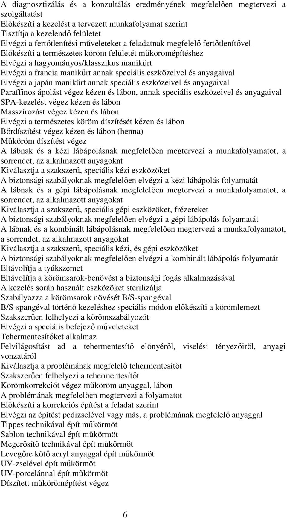 eszközeivel és anyagaival Elvégzi a japán manikűrt annak speciális eszközeivel és anyagaival Paraffinos ápolást végez kézen és lábon, annak speciális eszközeivel és anyagaival SPA-kezelést végez