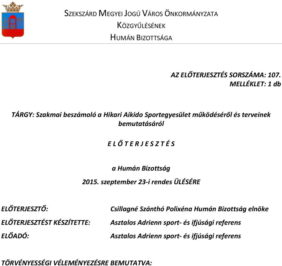 T É S a Humán Bizottság 2015.