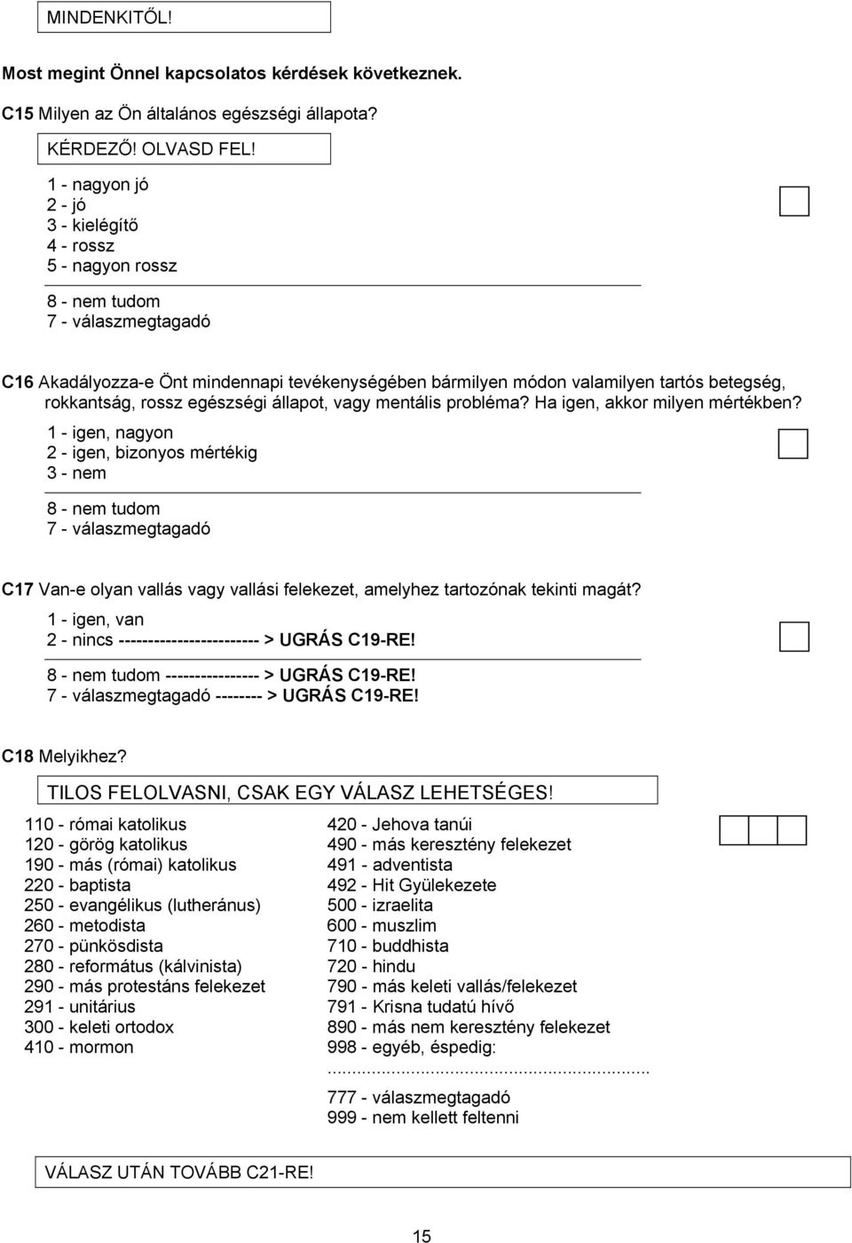 vagy mentális probléma? Ha igen, akkor milyen mértékben? 1 - igen, nagyon 2 - igen, bizonyos mértékig 3-8 - C17 Van-e olyan vallás vagy vallási felekezet, amelyhez tartozónak tekinti magát?