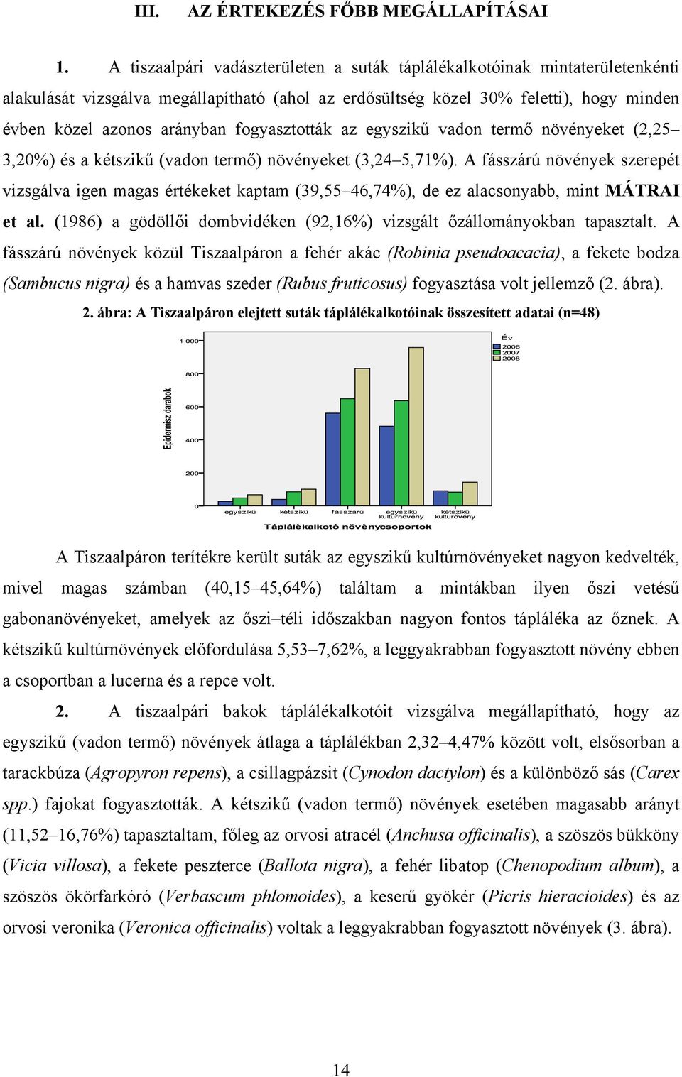 fogyasztották az egyszikű vadon termő növényeket (2,25 3,20%) és a kétszikű (vadon termő) növényeket (3,24 5,71%).