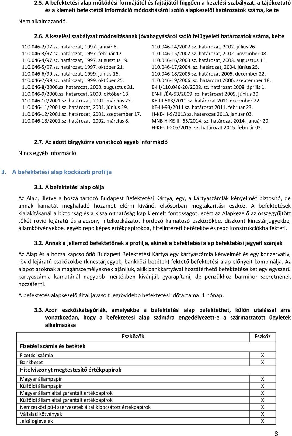 110.046-4/97.sz. határozat, 1997. augusztus 19. 110.046-5/97.sz. határozat, 1997. október 21. 110.046-6/99.sz. határozat, 1999. június 16. 110.046-7/99.sz. határozat, 1999. október 25. 110.046-8/2000.