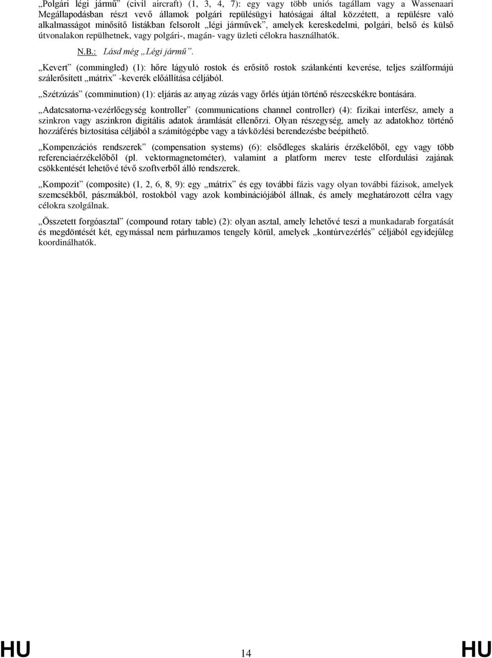 : Lásd még Légi jármű. Kevert (commingled) (1): hőre lágyuló rostok és erősítő rostok szálankénti keverése, teljes szálformájú szálerősített mátrix -keverék előállítása céljából.