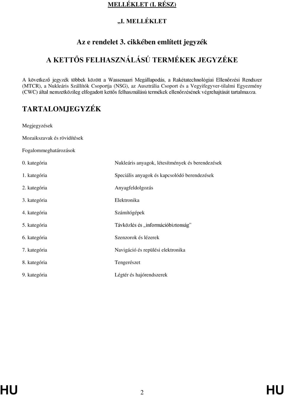 Csoportja (NSG), az Ausztrália Csoport és a Vegyifegyver-tilalmi Egyezmény (CWC) által nemzetközileg elfogadott kettős felhasználású termékek ellenőrzésének végrehajtását tartalmazza.