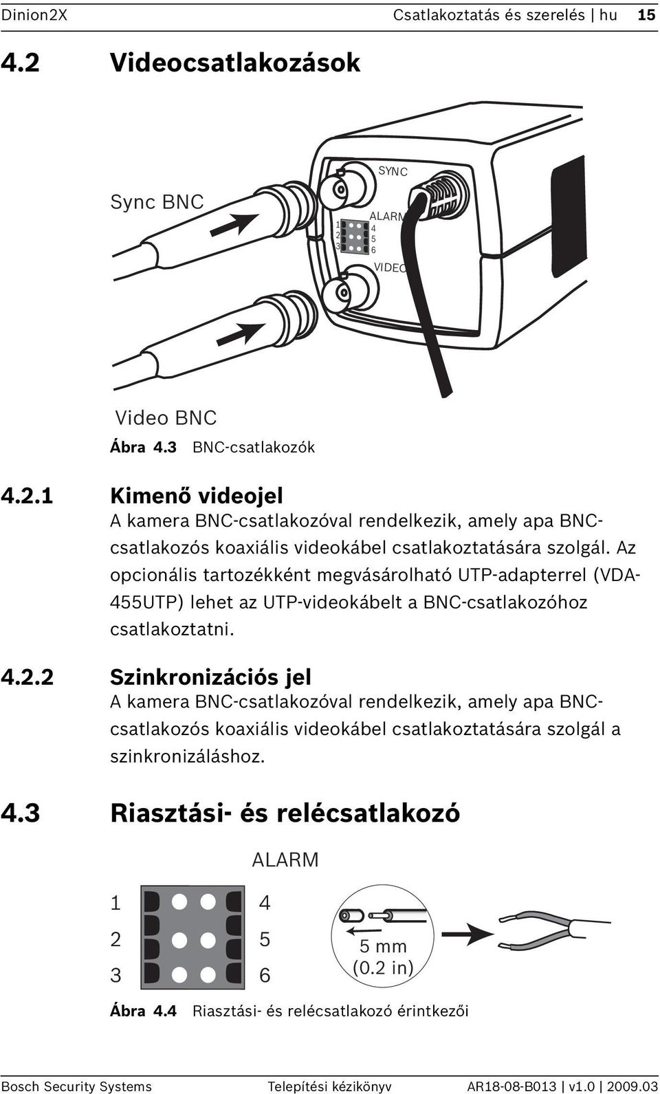 2 Szinkronizációs jel A kamera BNC-csatlakozóval rendelkezik, amely apa BNCcsatlakozós koaxiális videokábel csatlakoztatására szolgál a szinkronizáláshoz. 4.