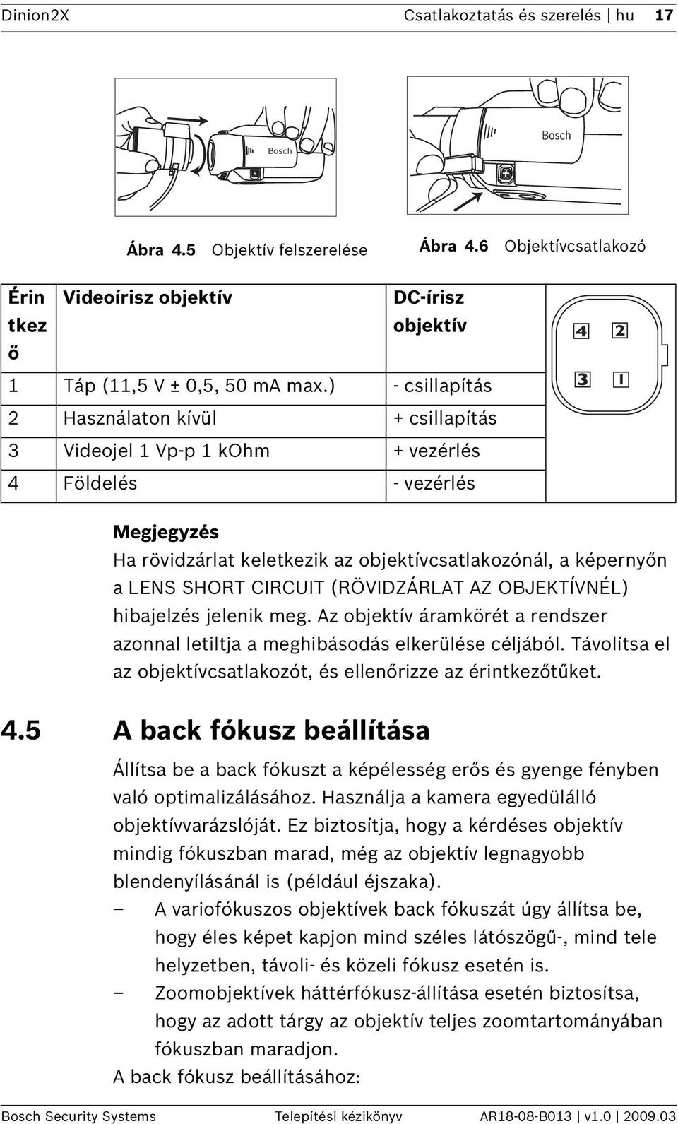 CIRCUIT (RÖVIDZÁRLAT AZ OBJEKTÍVNÉL) hibajelzés jelenik meg. Az objektív áramkörét a rendszer azonnal letiltja a meghibásodás elkerülése céljából.