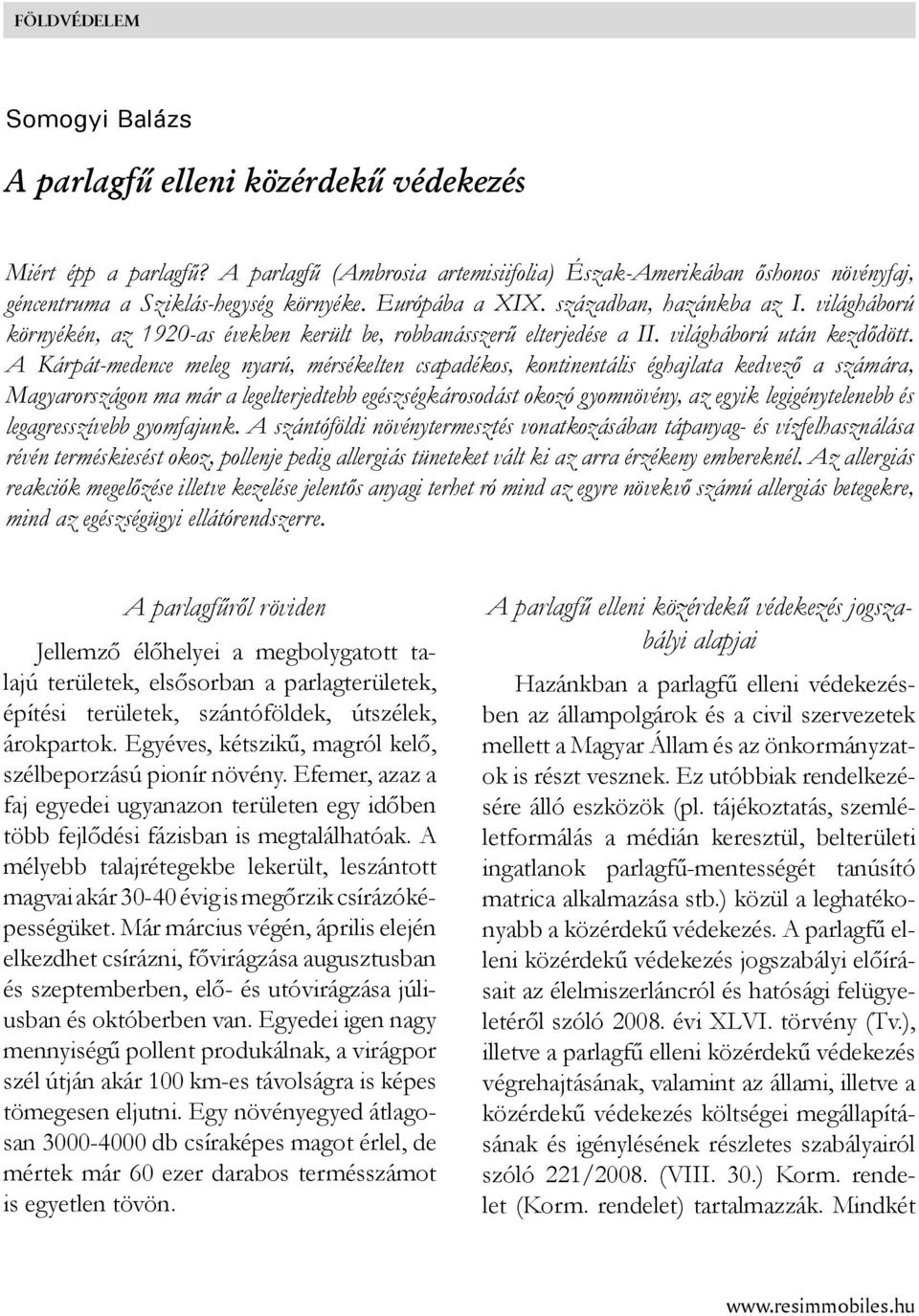 A Kárpát-medence meleg nyarú, mérsékelten csapadékos, kontinentális éghajlata kedvező a számára, Magyarországon ma már a legelterjedtebb egészségkárosodást okozó gyomnövény, az egyik legigénytelenebb