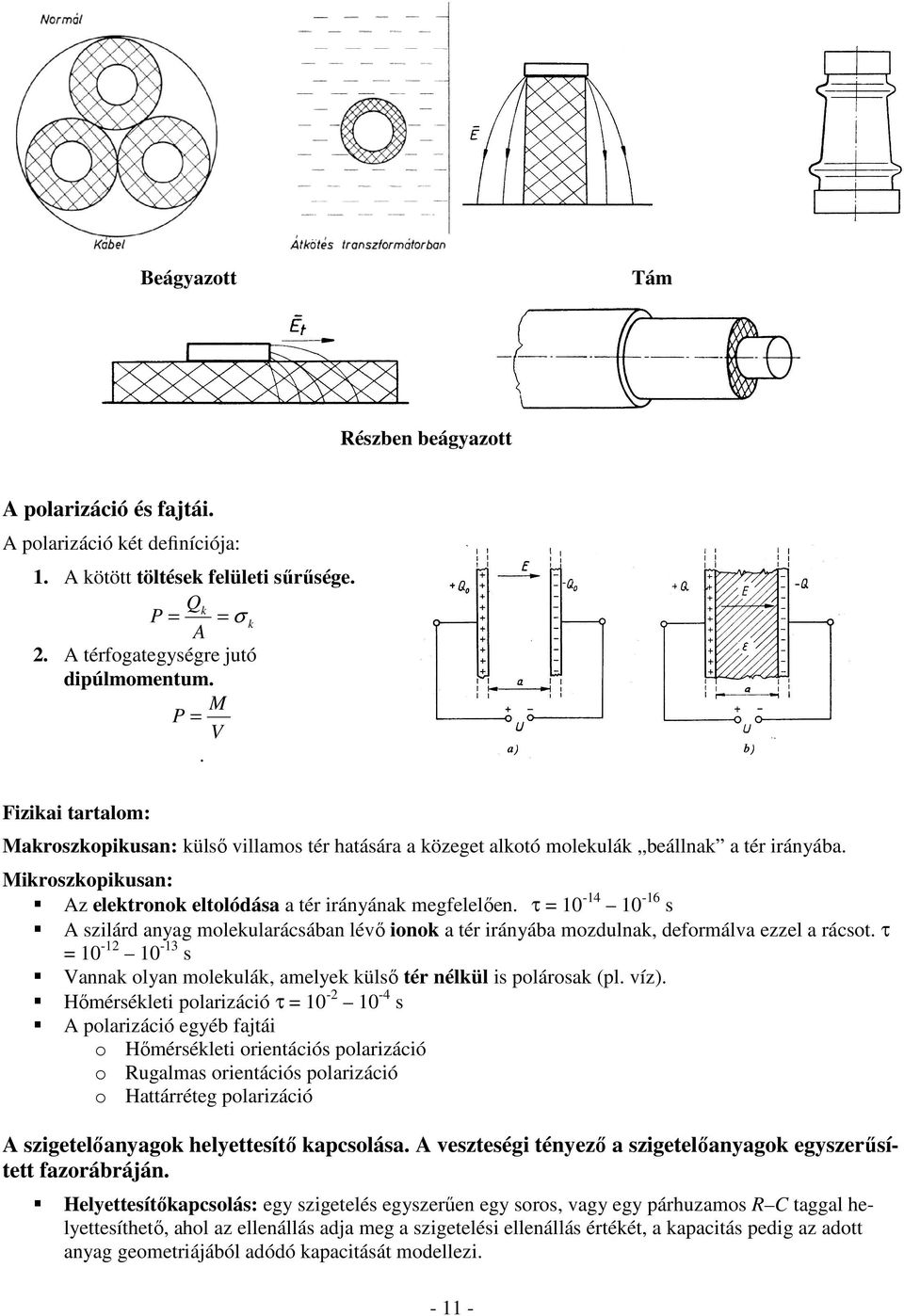 τ = 10-14 10-16 s A sziárd anyag moekuarácsában évő ionok a tér irányába mozdunak, deformáva ezze a rácsot. τ = 10-12 10-13 s Vannak oyan moekuák, ameyek küső tér nékü is poárosak (p. víz).