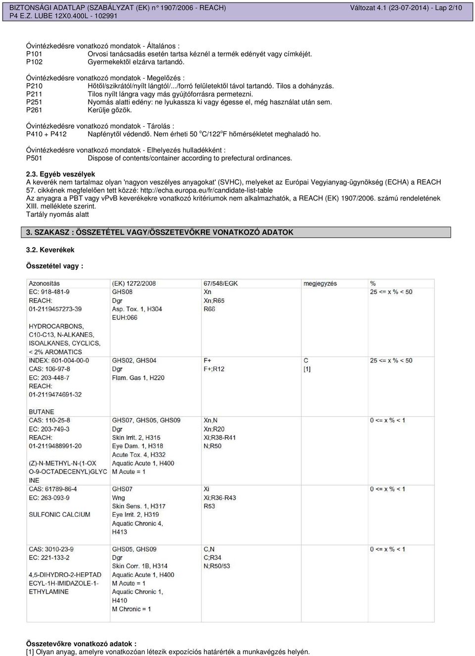 Óvintézkedésre vonatkozó mondatok - Megelzés : P210 Htl/szikrától/nyílt lángtól/.../forró felületektl távol tartandó. Tilos a dohányzás. P211 Tilos nyílt lángra vagy más gyújtóforrásra permetezni.