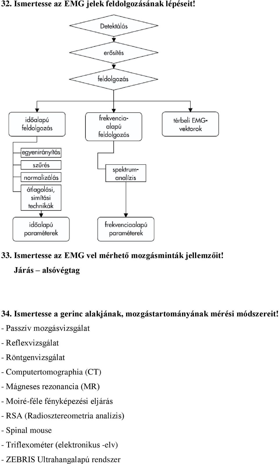 - Passzív mozgásvizsgálat - Reflexvizsgálat - Röntgenvizsgálat - Computertomographia (CT) - Mágneses rezonancia (MR) -