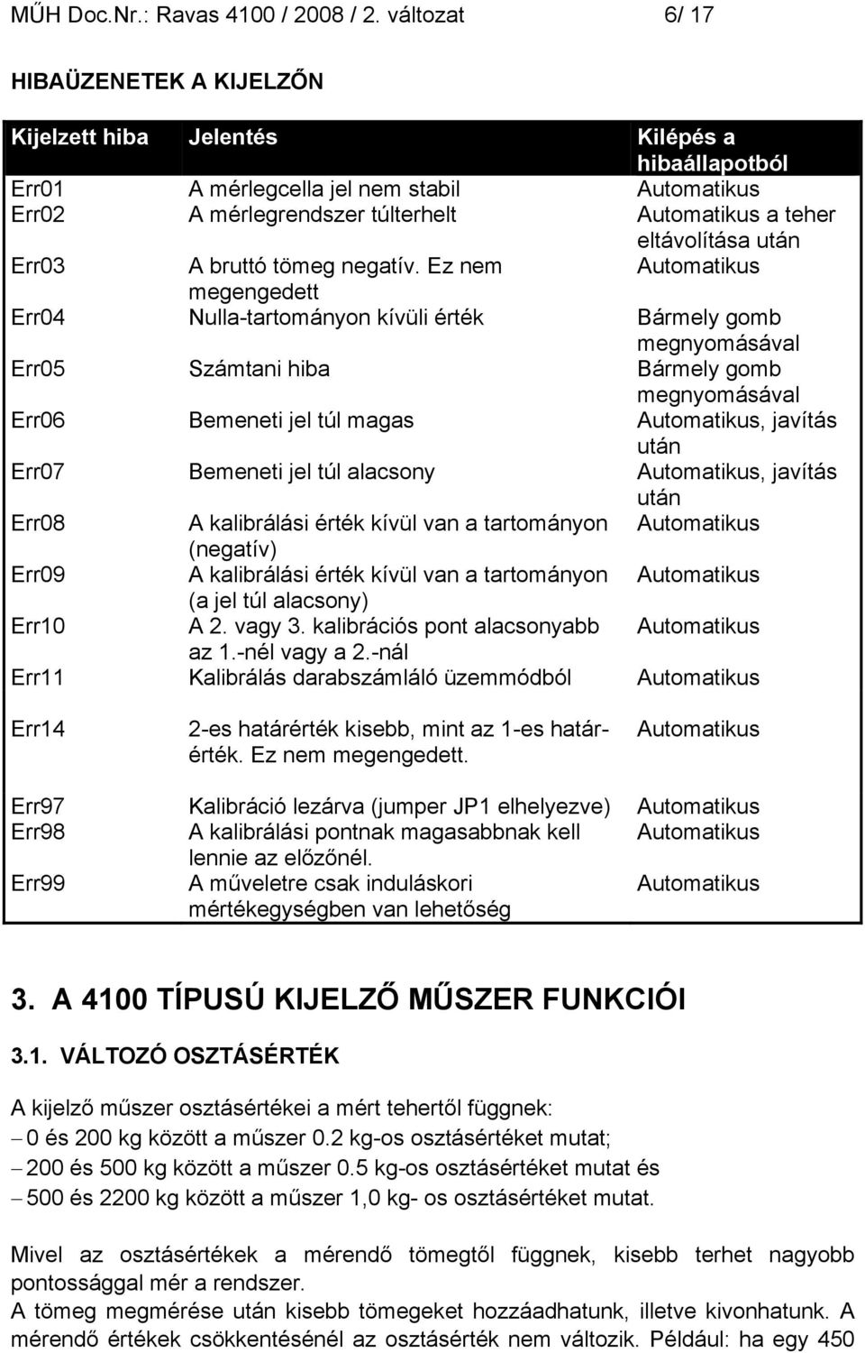 eltávolítása után Err03 A bruttó tömeg negatív.