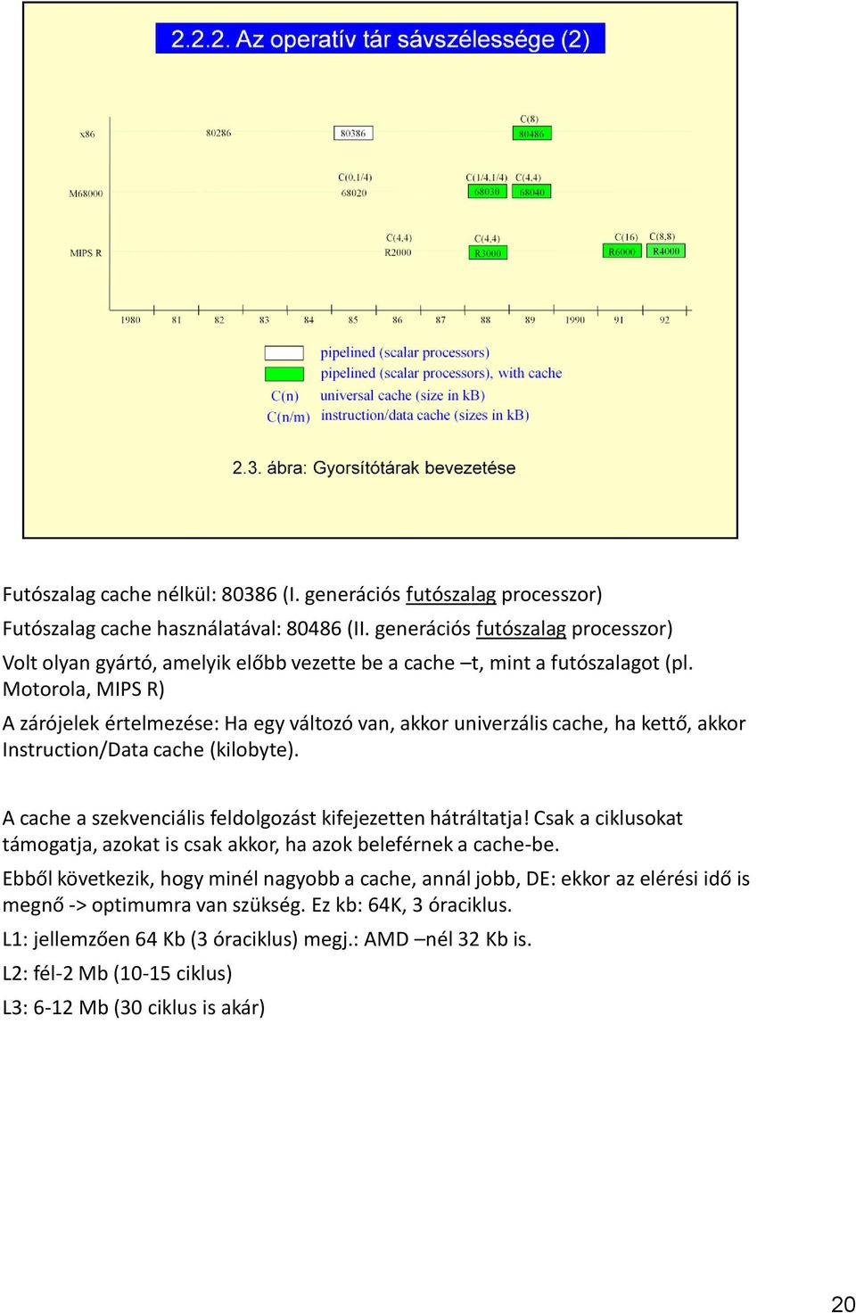 Motorola, MIPS R) A zárójelek értelmezése: Ha egy változó van, akkor univerzális cache, ha kettő, akkor Instruction/Data cache (kilobyte).