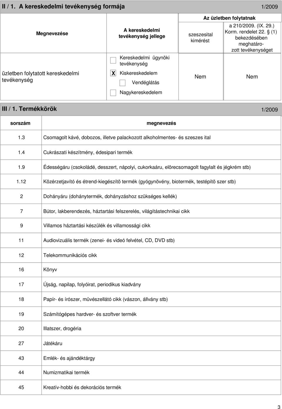 3 Csomagolt kávé, dobozos, illetve palackozott alkoholmentes- és szeszes ital 1.4 Cukrászati készítmény, édesipari termék 1.