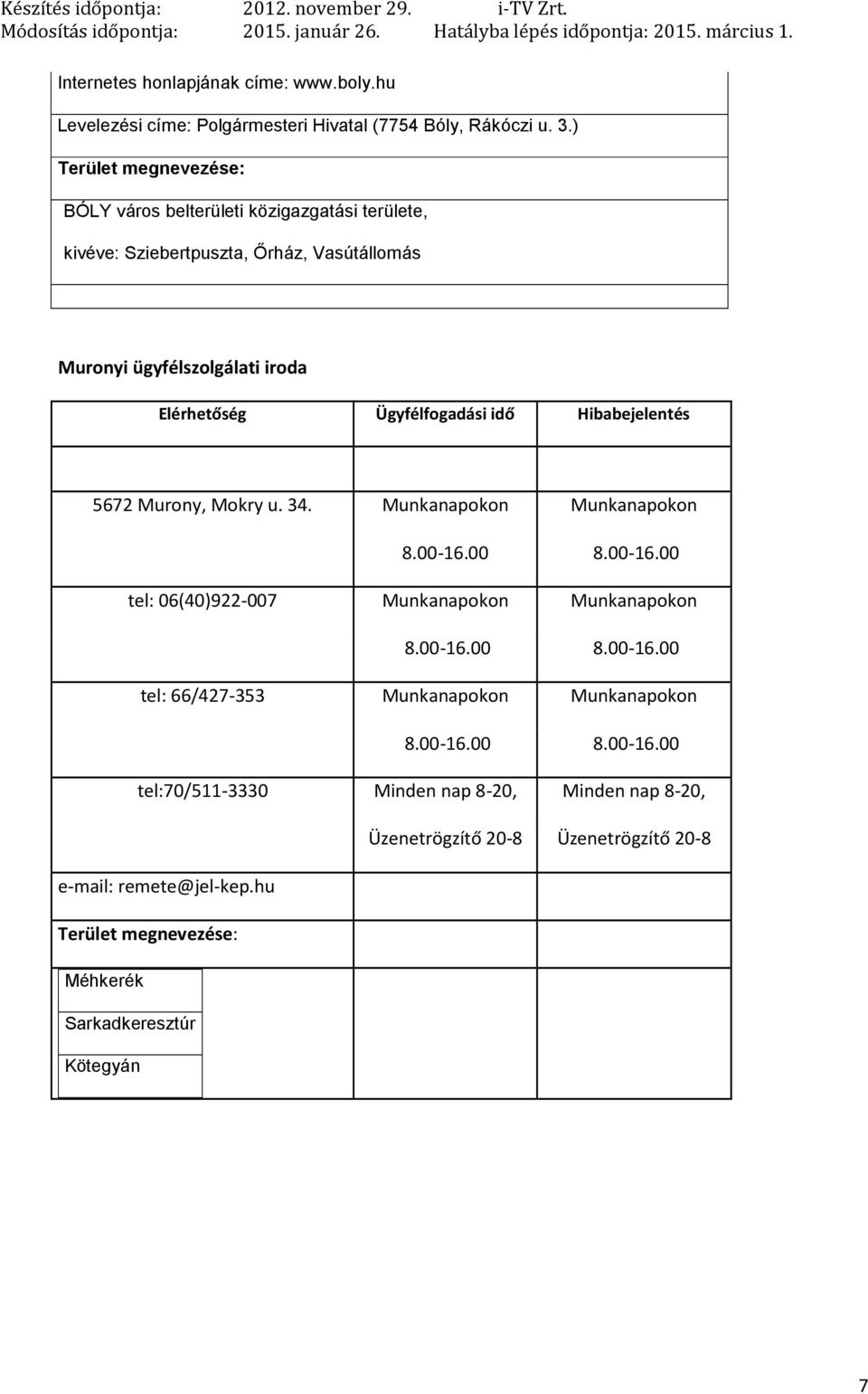 ügyfélszolgálati iroda 5672 Murony, Mokry u. 34. 8.00 16.