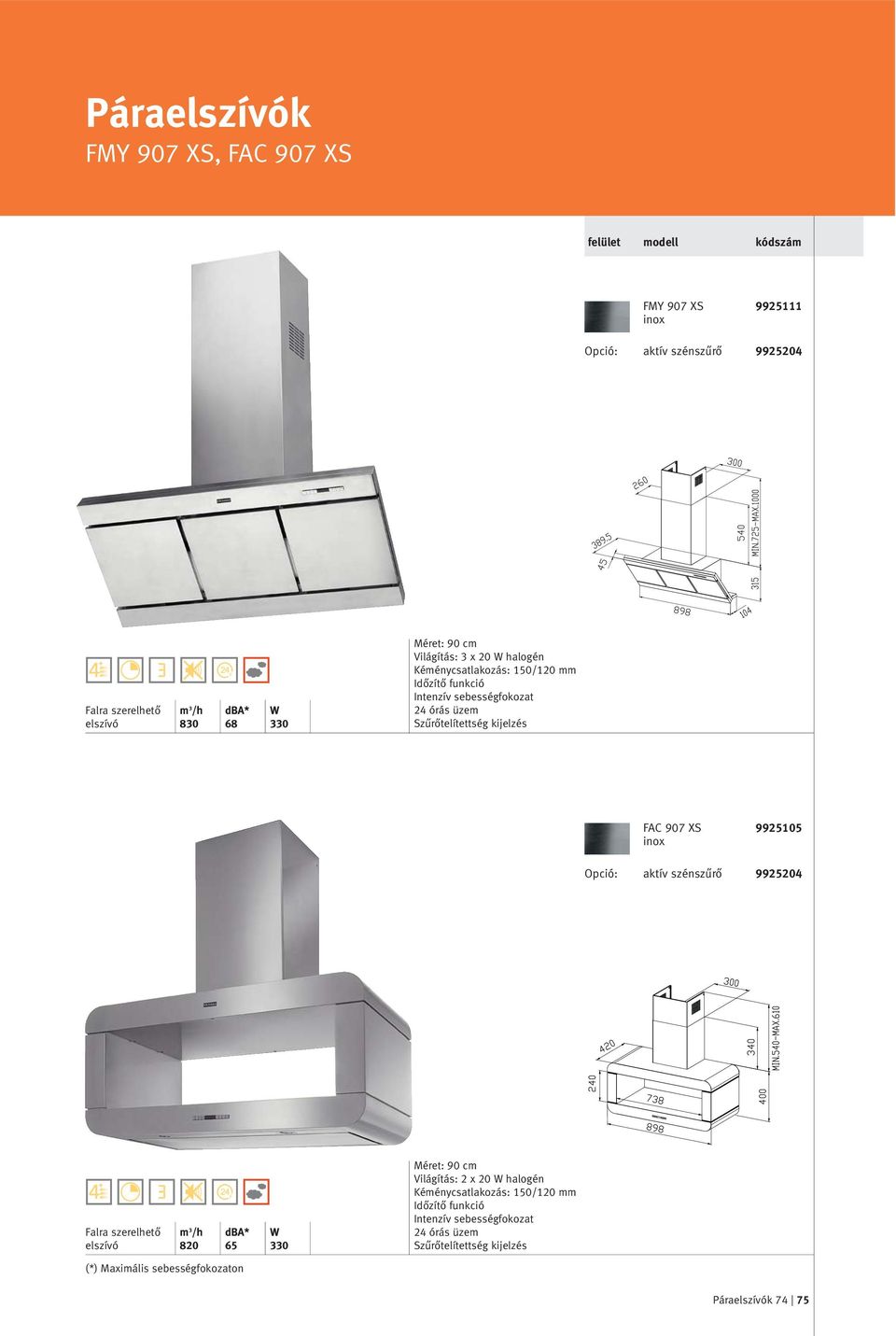 Szűrőtelítettség kijelzés FAC 907 XS 9925105 820 65 330 Világítás: 2 x 20 