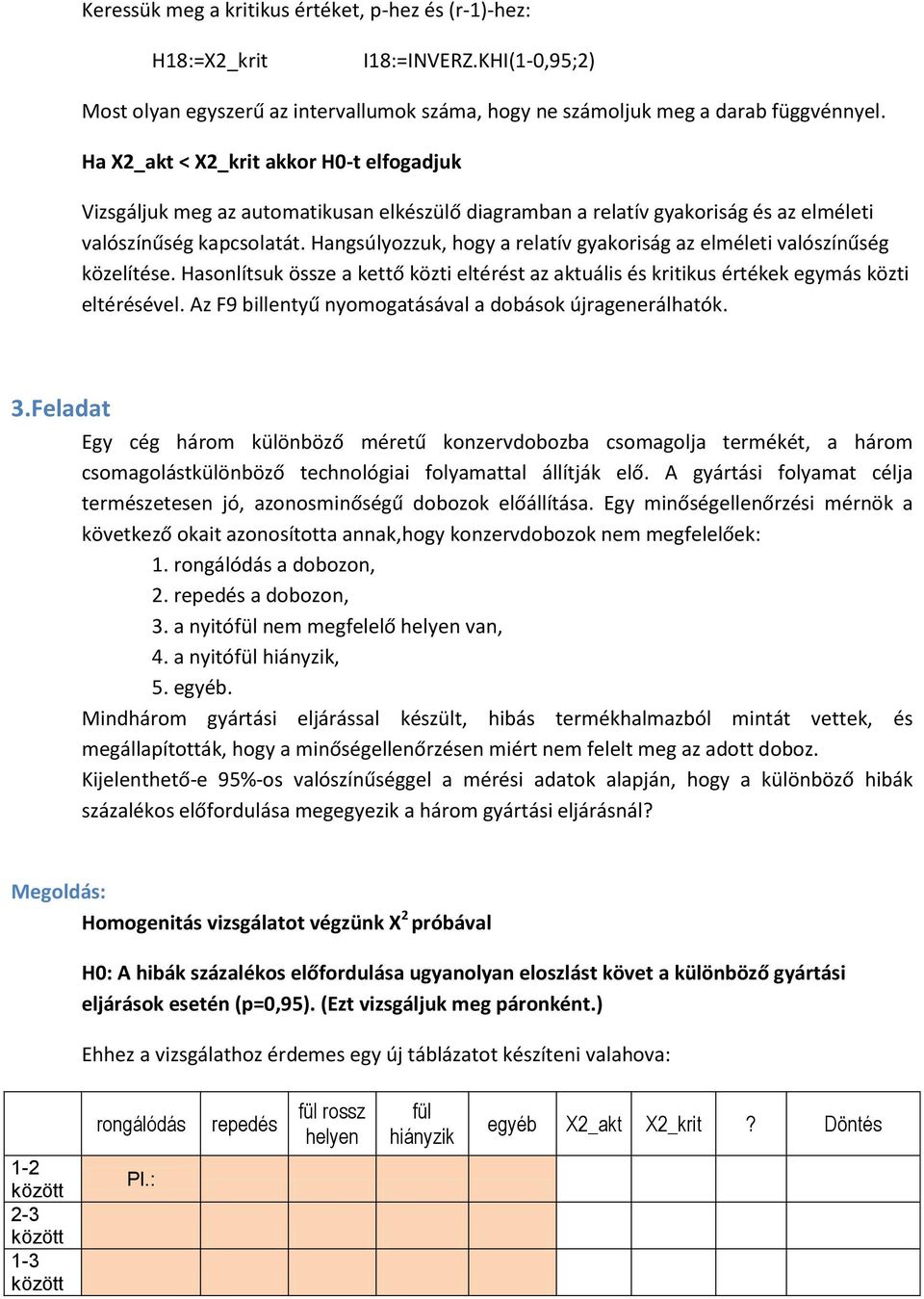 Hangsúlyozzuk, hogy a relatív gyakoriság az elméleti valószínűség közelítése. Hasonlítsuk össze a kettő közti eltérést az aktuális és kritikus értékek egymás közti eltérésével.