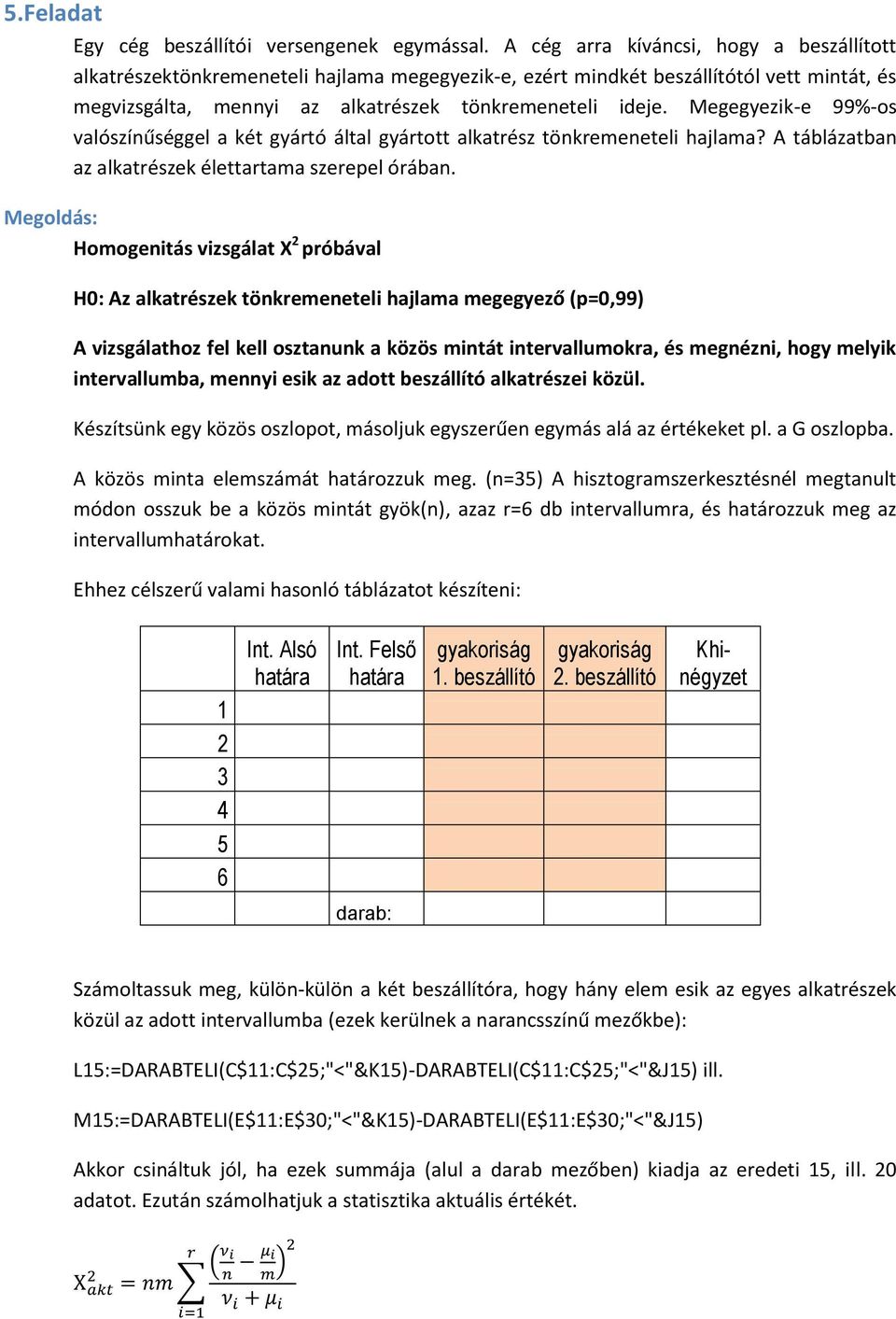 Megegyezik-e 99%-os valószínűséggel a két gyártó által gyártott alkatrész tönkremeneteli hajlama? A táblázatban az alkatrészek élettartama szerepel órában.