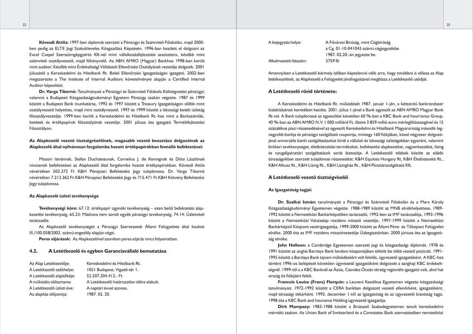 Az ABN AMRO (Magyar) Bankhoz 1998-ban került mint auditor. Késôbb mint Érdekeltségi Vállalatok Ellenôrzési Osztályának vezetôje dolgozik. 21 júliusától a Kereskedelmi és Hitelbank Rt.