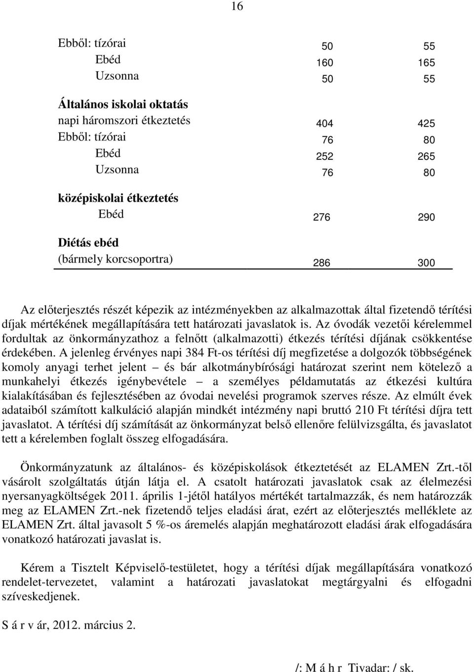 Az óvodák vezetői kérelemmel fordultak az önkormányzathoz a felnőtt (alkalmazotti) étkezés térítési díjának csökkentése érdekében.