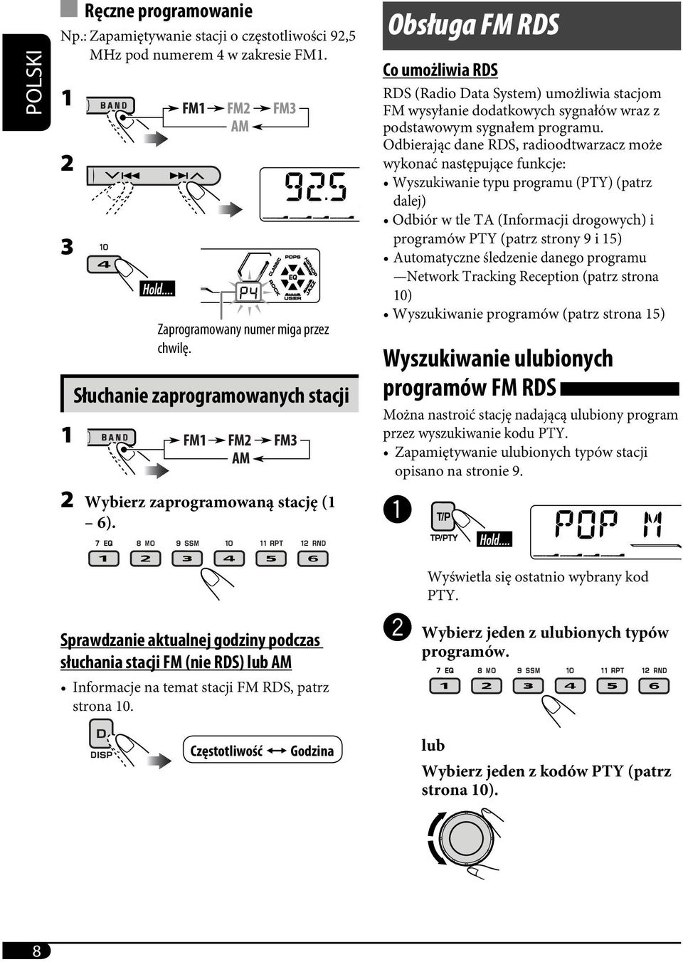 Obsługa FM RDS Co umożliwia RDS RDS (Radio Data System) umożliwia stacjom FM wysyłanie dodatkowych sygnałów wraz z podstawowym sygnałem programu.