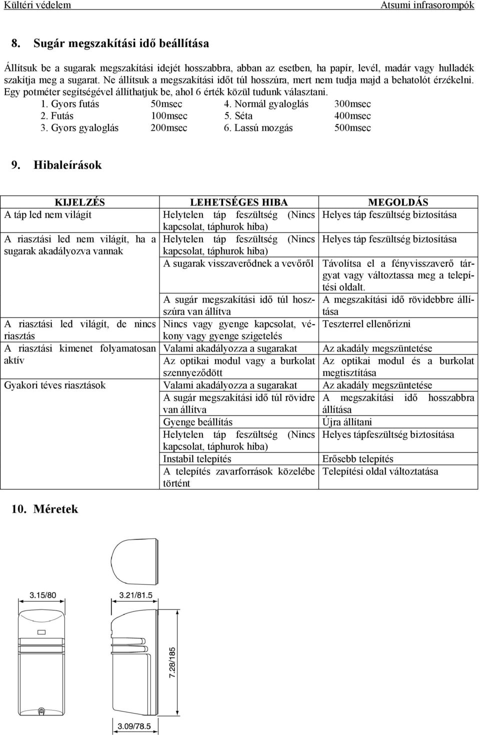 Normál gyaloglás 300msec 2. Futás 100msec 5. Séta 400msec 3. Gyors gyaloglás 200msec 6. Lassú mozgás 500msec 9.