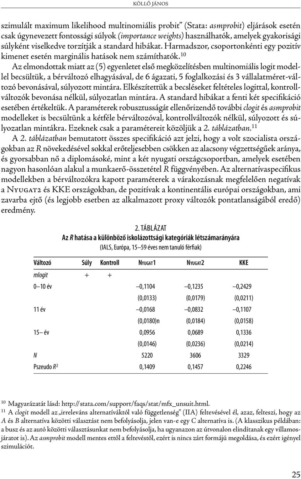 10 Az elmondottak miatt az (5) egyenletet első megközelítésben multinomiális logit modellel becsültük, a bérváltozó elhagyásával, de 6 ágazati, 5 foglalkozási és 3 vállalatméret-változó bevonásával,