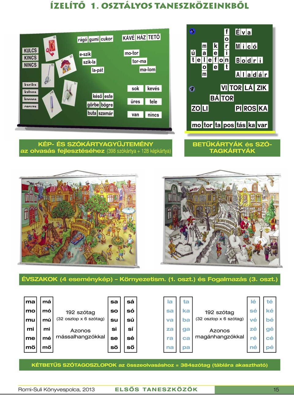 SZÓKÁRTYGYÛJTEMÉNY az olvasás fejlesztéséhez (398 szókártya + 128 képkártya) BETÛKÁRTYÁK és SZÓ- TGKÁRTYÁK ÉVSZKOK (4 eseménykép) Környezetism. (1. oszt.