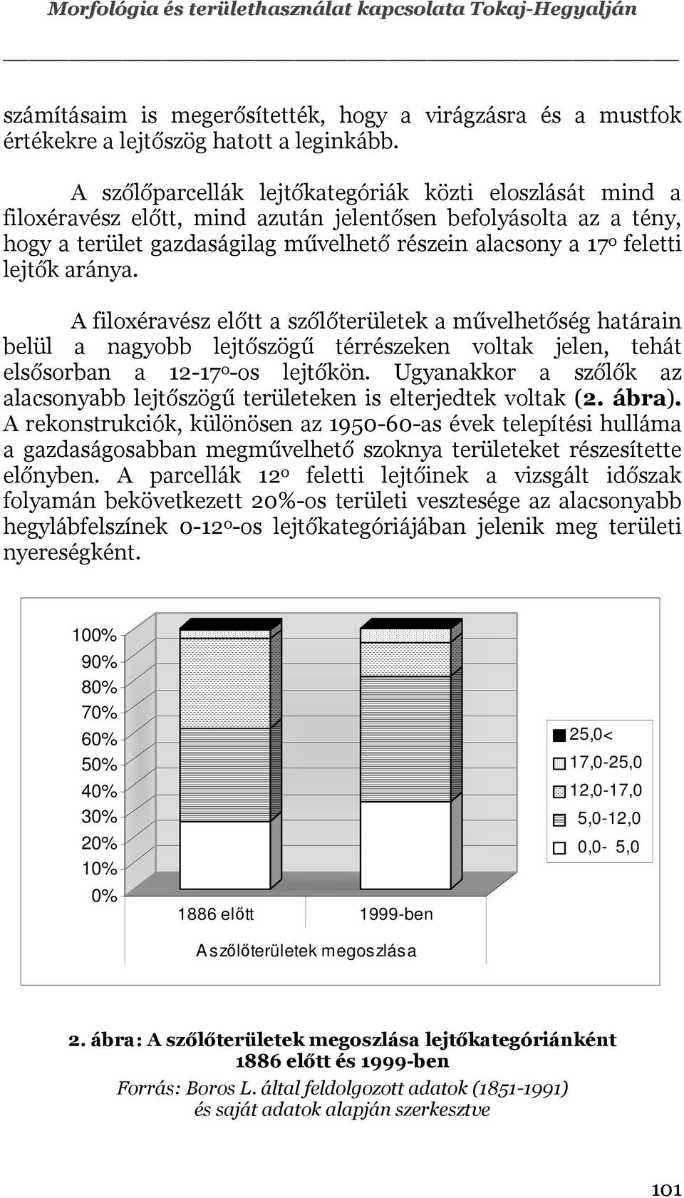 lejtők aránya. A filoxéravész előtt a szőlőterületek a művelhetőség határain belül a nagyobb lejtőszögű térrészeken voltak jelen, tehát elsősorban a 12-17 o -os lejtőkön.