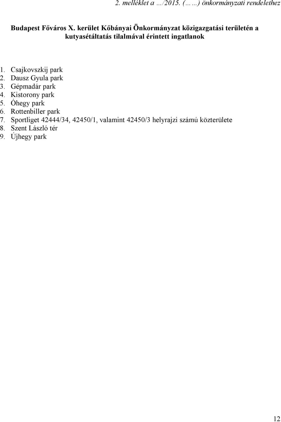 ingatlanok 1. Csajkovszkij park 2. Dausz Gyula park 3. Gépmadár park 4. Kistorony park 5.