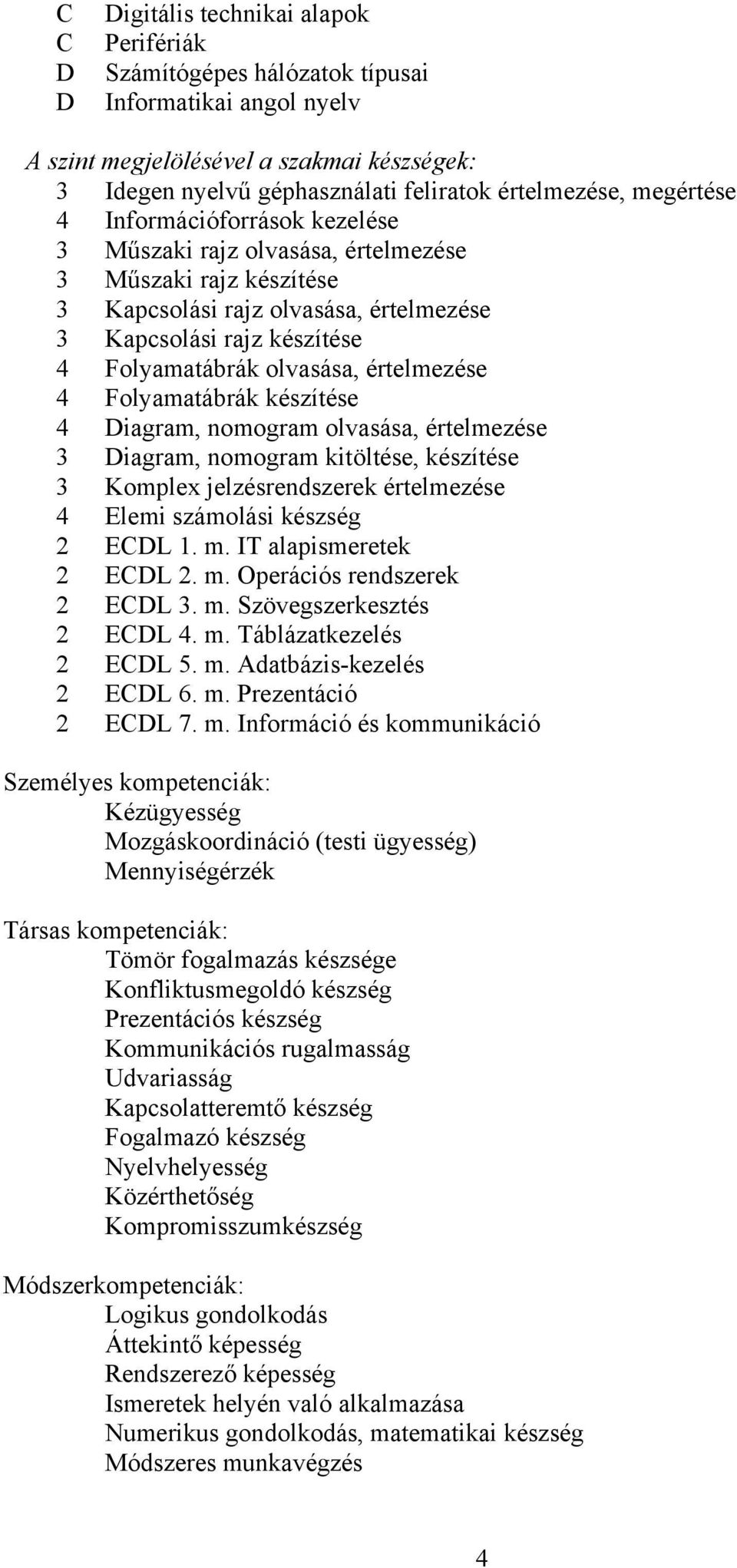 értelmezése 4 Folyamatábrák készítése 4 Diagram, nomogram olvasása, értelmezése 3 Diagram, nomogram kitöltése, készítése 3 Komplex jelzésrendszerek értelmezése 4 Elemi számolási készség 2 EDL 1. m.