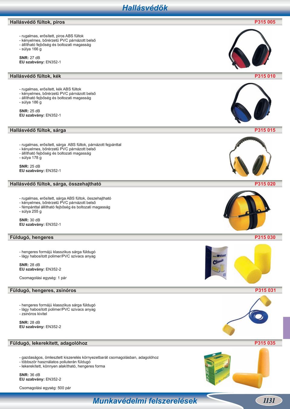 szabvány: EN5- Hallásvédő fültok, sárga P5 05 - rugalmas, erősített, sárga ABS fültok, párnázott fejpánttal - kényelmes, bőrérzetű PVC párnázott belső - állítható fejbőség és boltozati magasság -