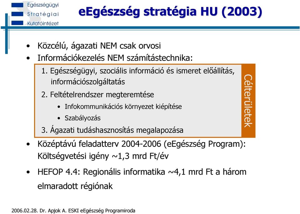 Feltételrendszer megteremtése Infokommunikációs környezet kiépítése Szabályozás 3.