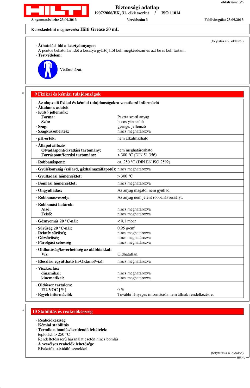 jellemző Szagküszöbérték: ph-érték: nem alkalmazható Állapotváltozás Olvadáspont/olvadási tartomány: nem meghatározható Forráspont/forrási tartomány: > 300 C (DIN 51 356) Robbanáspont: ca.