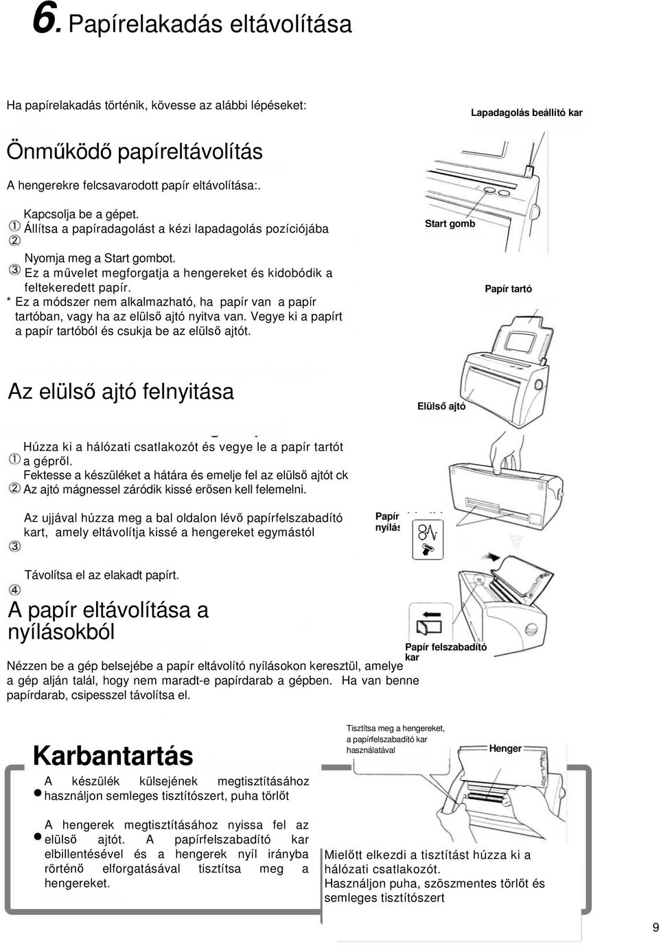 * Ez a módszer nem alkalmazható, ha papír van a papír tartóban, vagy ha az elülső ajtó nyitva van. Vegye ki a papírt a papír tartóból és csukja be az elülső ajtót.