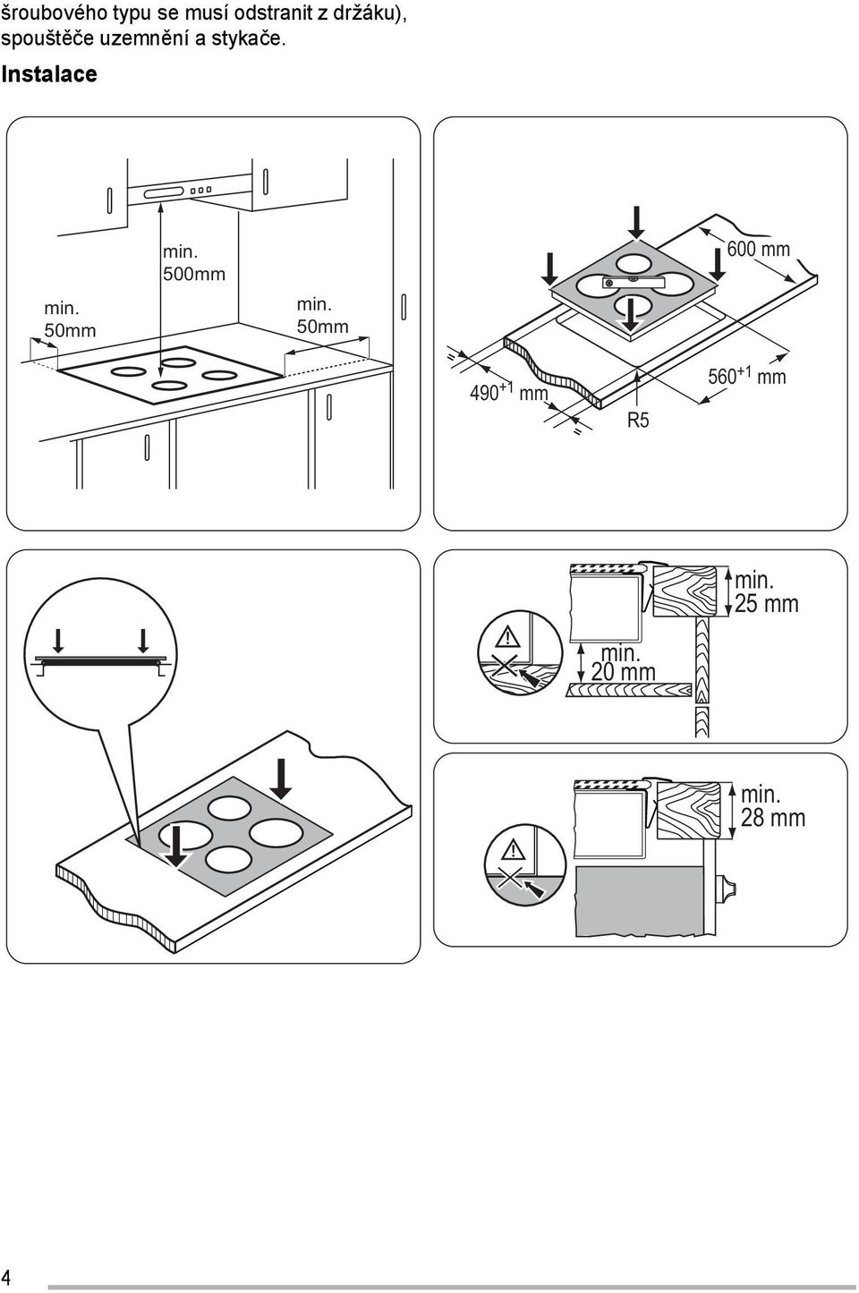 Instalace 50mm 500mm 50mm 600 mm 490